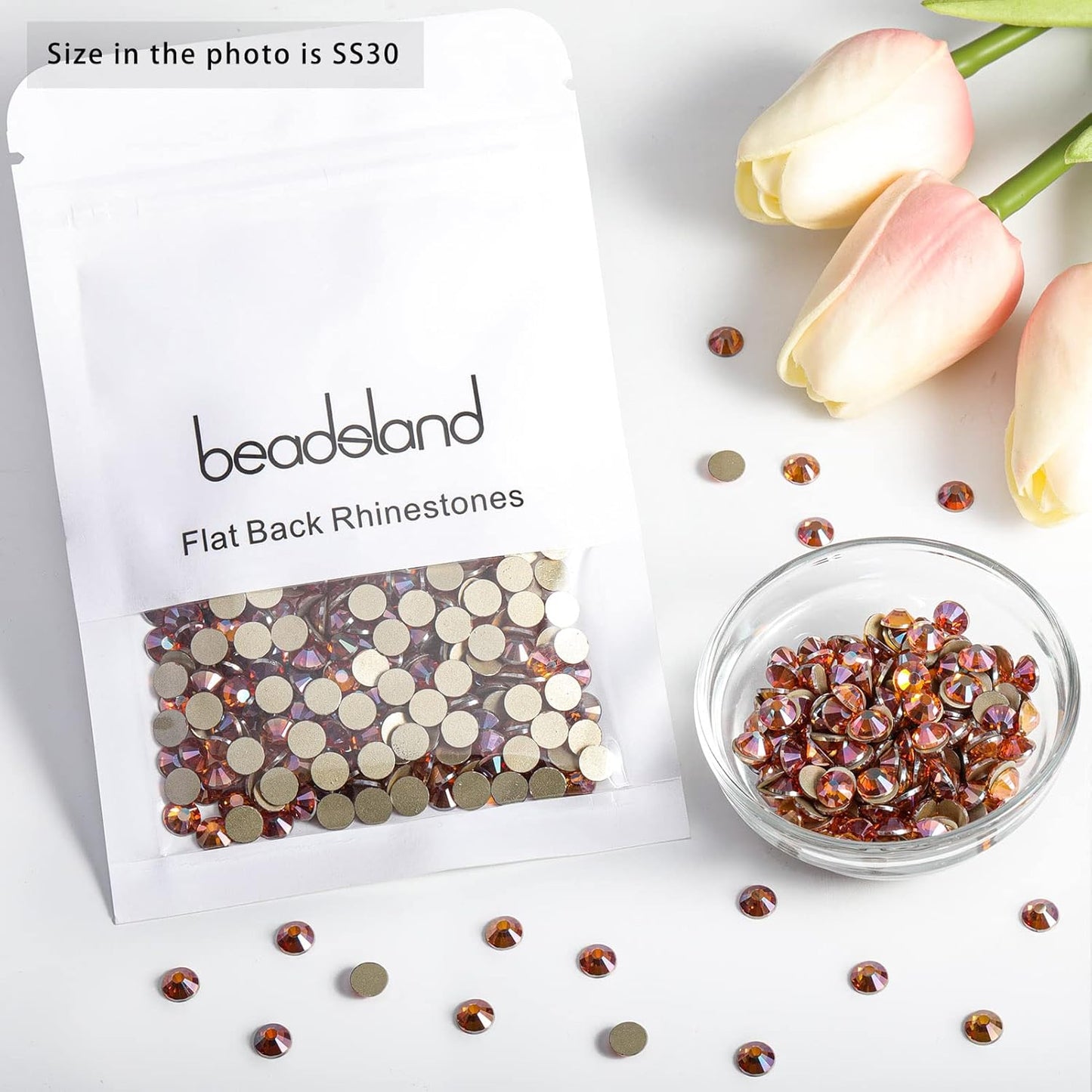 Beadsland 288 Pieces Flat Back Crystal Rhinestones Round Gems,Amber,SS30,6.3-6.5mm