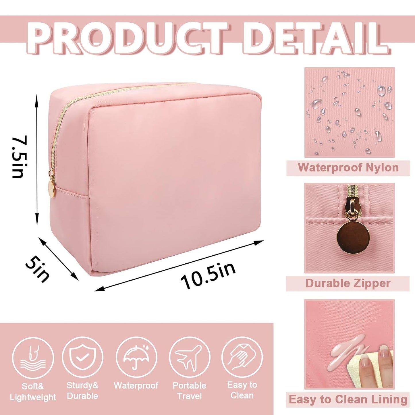 Large Makeup Bag Pouch,Nylon Women Travel Toiletry Storage Bag Preppy Cosmetic Bag for Girls,Big Makeup Organizer Bag Cute Zipper Pouch Skincare Bag for Sport Work Gift(Large-Flamingo)