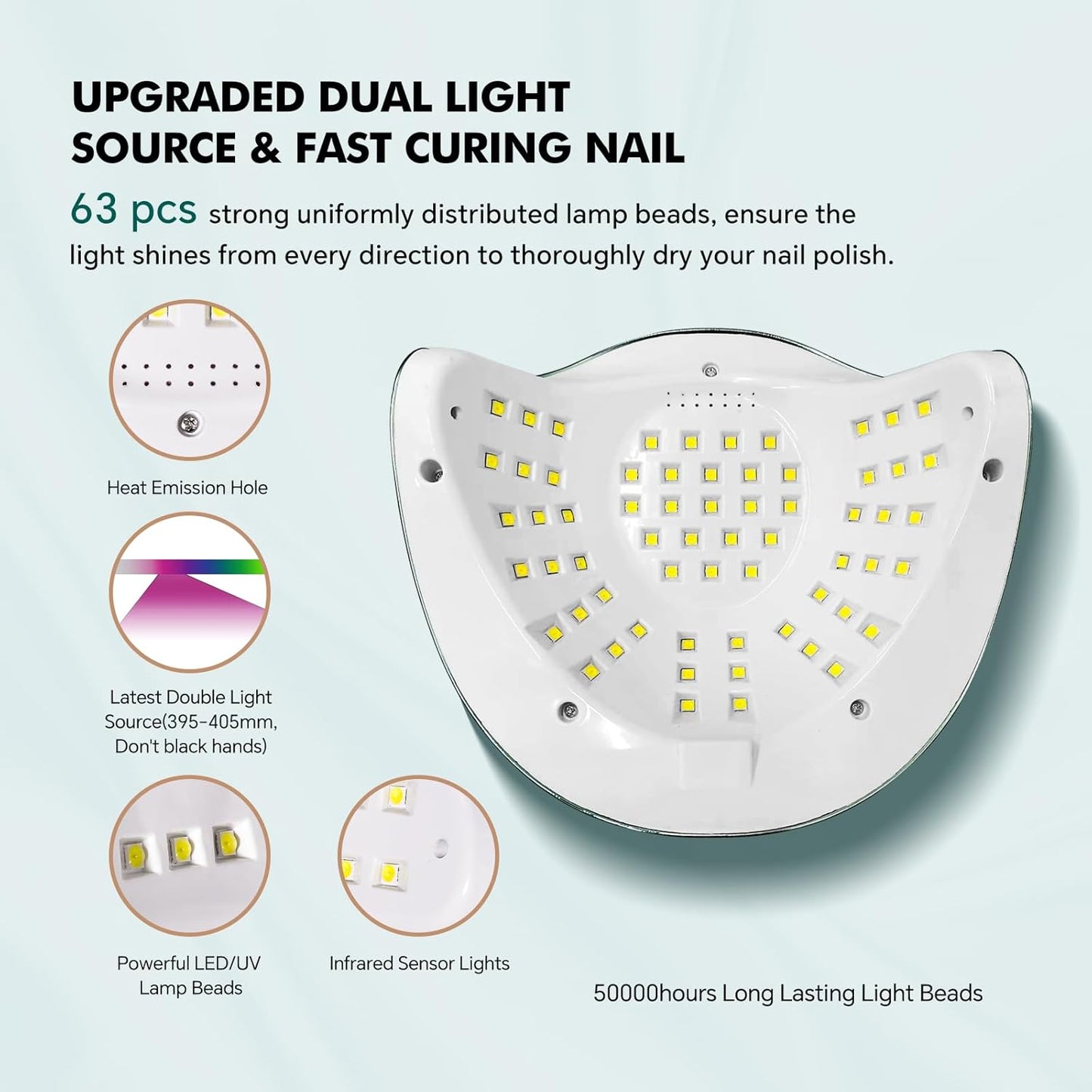 UV Light for Gel Nails 288W UV Nail Lamp with 63 LED Beads for Gel Polish with LCD Display Auto Sensor and 4 Timer Settings Professional Nail lamp