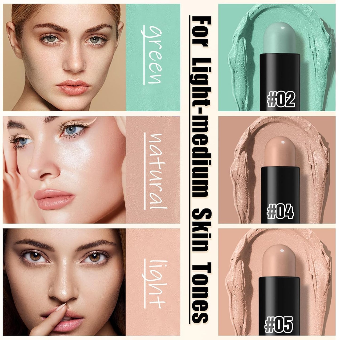 DAGEDA 3 Colors Color Corrector Stick, Cream Concealer Natural lightweight Coverage Cover Stick, Camouflage Redness, Correct Dark Spots and Brighten Correcting Concealer (Green, Natural, Light)