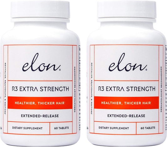Elon R3 Extra Strength for Hair Growth - Supplements for Women to Grow Thicker, Fuller Hair, Advanced Formula with 5000 mcg Biotin Per Serving and Collagen, 60 Count (Pack of 2)