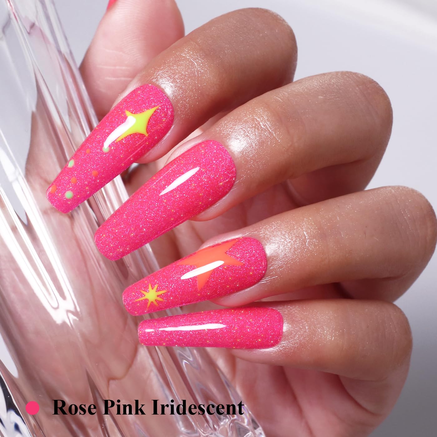 Imtiti Glitter Gel Nail Polish, Rose Pink Iridescent Glitter Nail Gel Polish Diamond Shimmer Sparkle Soak Off UV LED Spring Summer Manicure 10ML