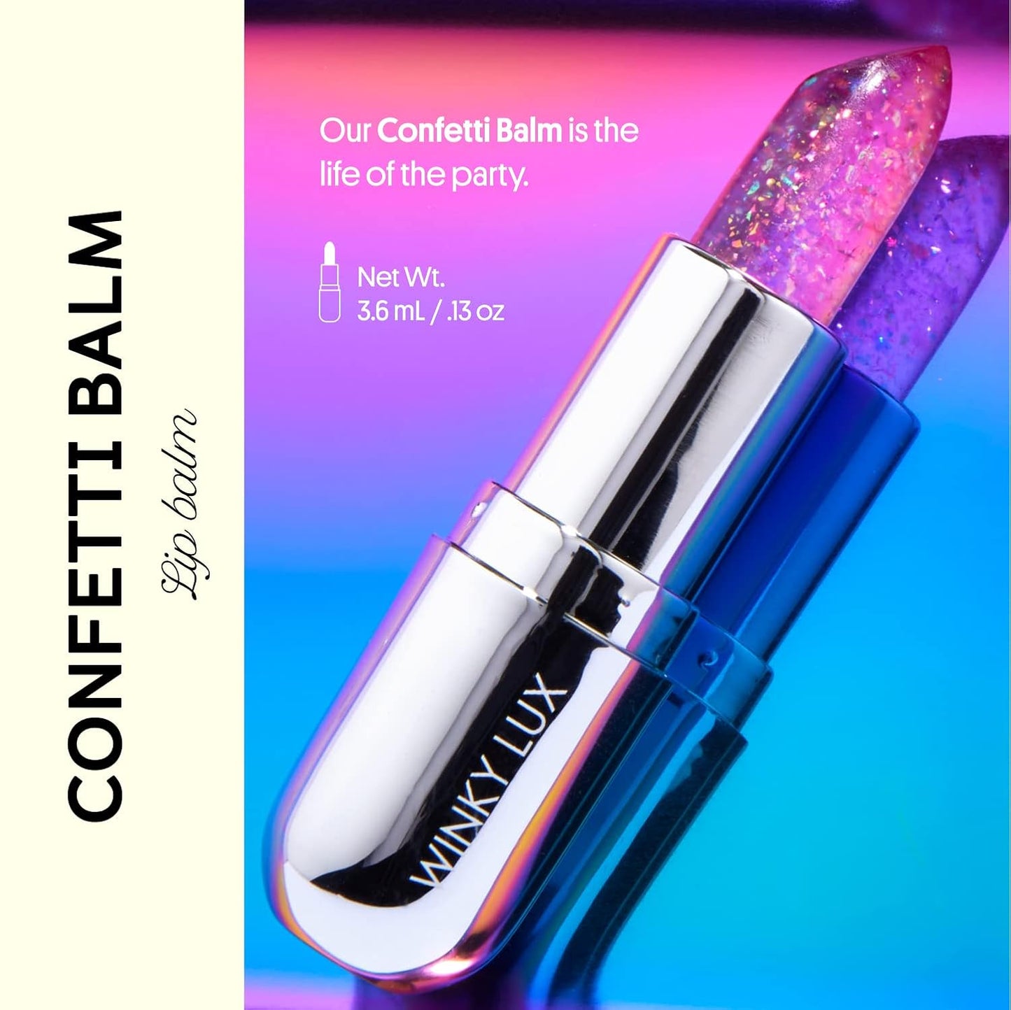 Winky Lux Lavender Glitter Confetti Balm & Rosé Glimmer Balm Duo – Nourishing pH Lip Balms with Color Changing Pink Tint, Hydrating Formula Softens Lips