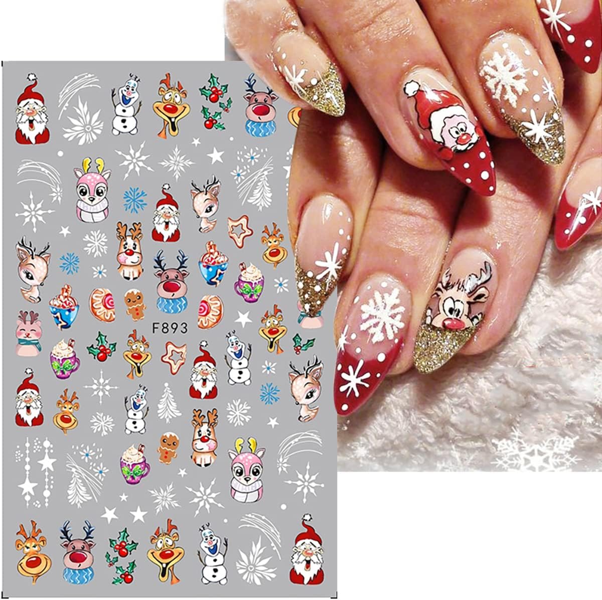 10 Sheets Christmas 3D Nail Art Decals - Gold White Snowflake Santa Claus Snowman Buffalo Plaid Reindeer Winter Xmas Stickers for Women Girls Nail Decorations