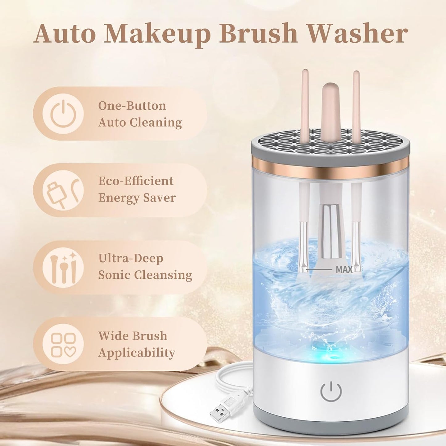 Electric Makeup Brush Cleaner, Quick Efficient Machine for Deep Cleaning All Types of Brushes, Portable Compact Design for Travel Home Use, for Makeup Lovers & Professionals - White