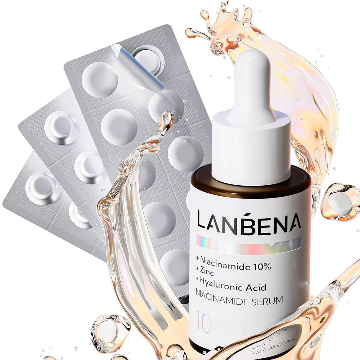 LANBENA Revolutionary Vitamin C Tablets Serum for Face, Illuminating Fcae Serum With Niacinamide, Brightening Anti-Aging Essence for Sensitive Skin, Non-Greasy, Reduces Dark Spots & Wrinkles (1.05 Oz)