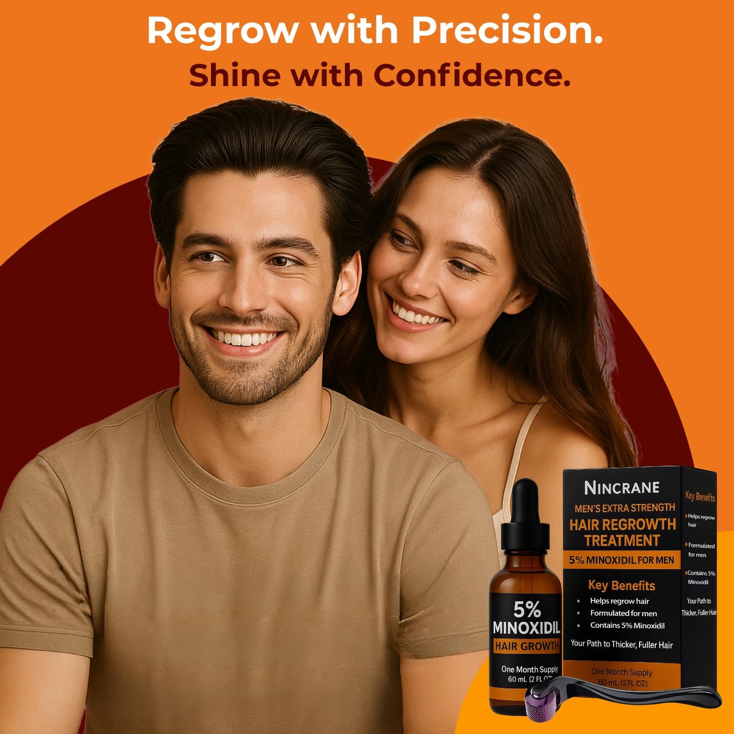 Minoxidil for Men 5% Topical Solution – Beard & Hair Regrowth Treatment, Extra Strength Hair Loss Formula for Thicker, Fuller Hair, Hair Growth Serum for Men
