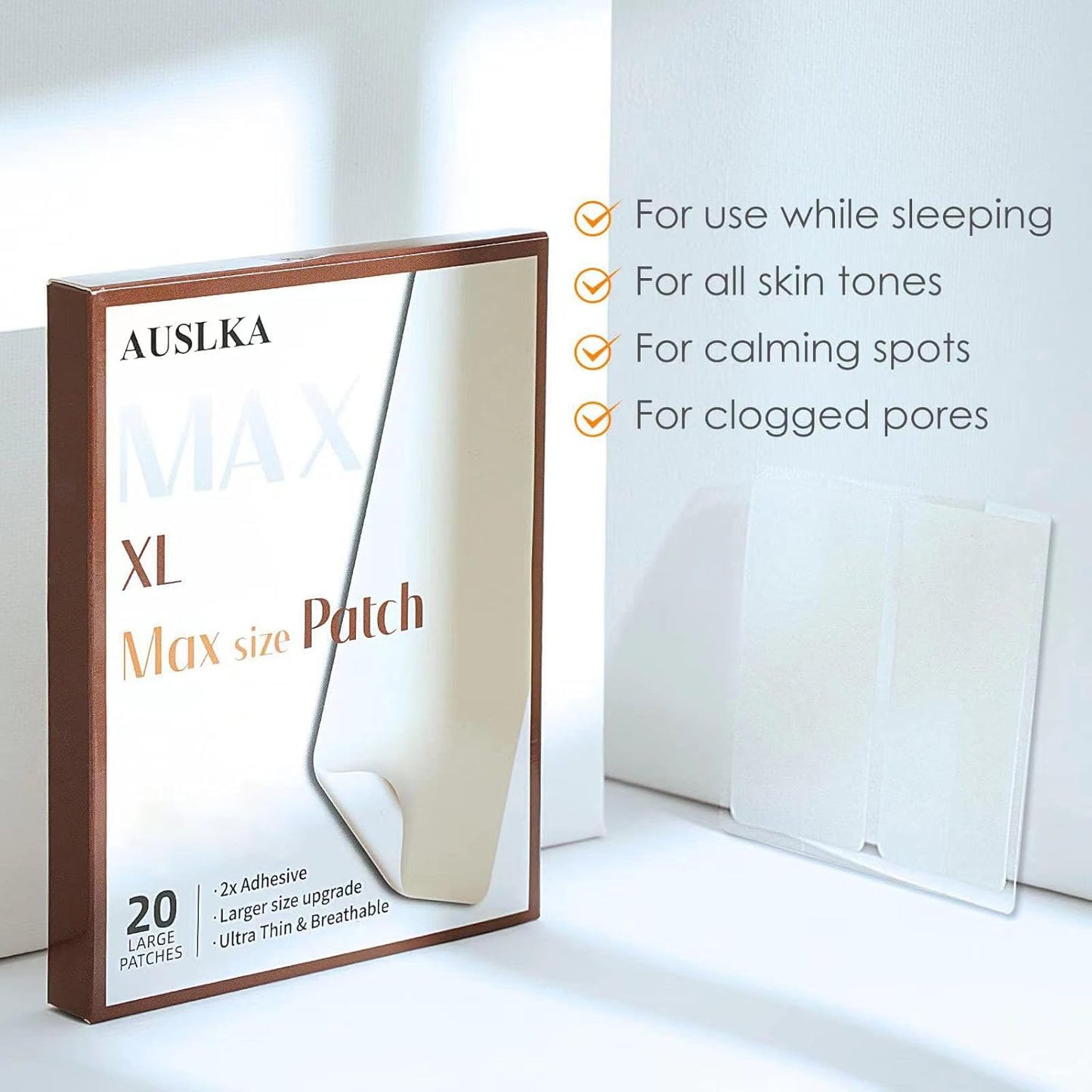 AUSLKA Large Blemish Zit Patches XL - 20 Strips - Hydrocolloid Dots -Blemishes Patch - Zit Breakouts - Blemishes Stickers - Max Size