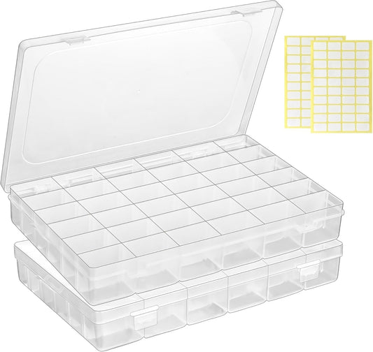 Plastic Organizer Container Box,36 Large Grids Clear Plastic Organizer Boxes with Adjustable Dividers Craft Organizers Box for Bead,Jewelry,DIY Crafts,Art,Small Items Storage (Clear-2pack-72 Grids)