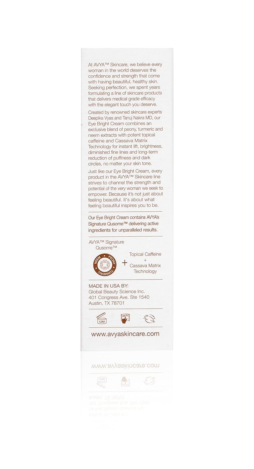 AVYA Eye Bright Cream (0.17oz / 5ml) - Advanced Ayurvedic Skincare/Caffeine Reduces Dark Circles and Puffiness/Tightens and Reduces Fine Lines Around Eyes