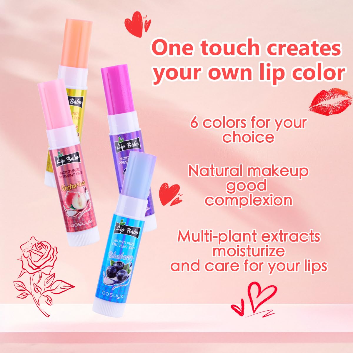 Fruit flavor lip balm,6 pack Natural Soft All-Day Moisturizer with Vitamin E and Coconut Oil,100% Natural & Organic Lip Balm Sticks for repair chapped lips or dry lips