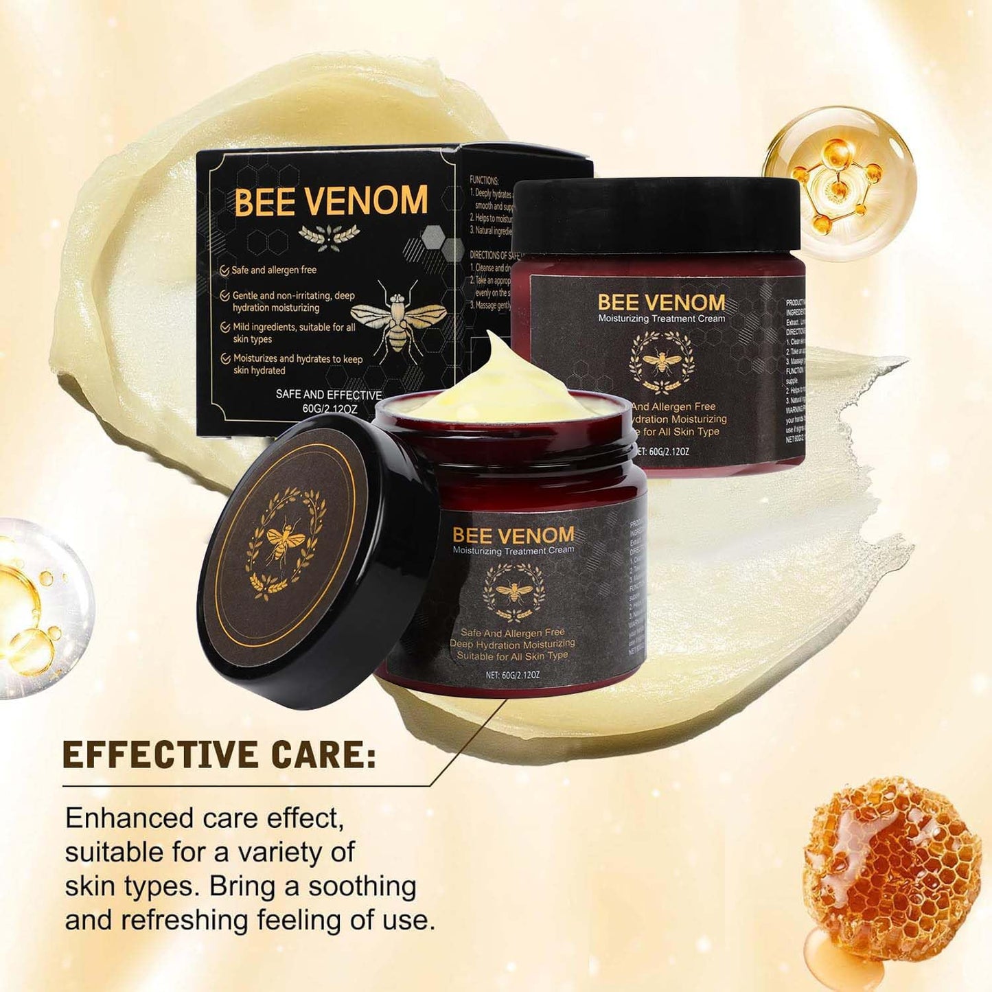 Bee Venom Cream,Bee Venom Comprehensive Cream, Bee Venom Skin Cream,Visibly reduces skin blemishes, Natural Professional Bee Venom Repair Cream, Gently Nourish the Skin, for All Skin Types (2pcs)