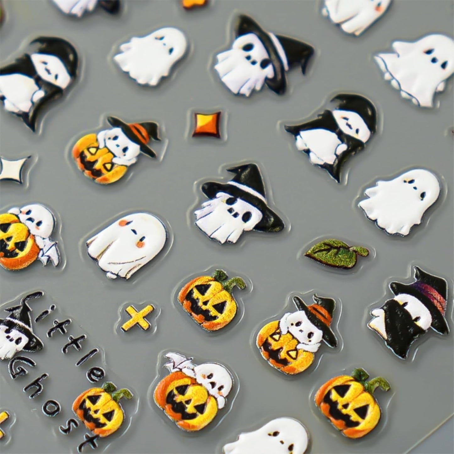 Embossed 5D Halloween Nail Stickers - Cute Ghost & Pumpkin Designs, Self-Adhesive Halloween Nail Decals for Women & Girls 2 Sheets