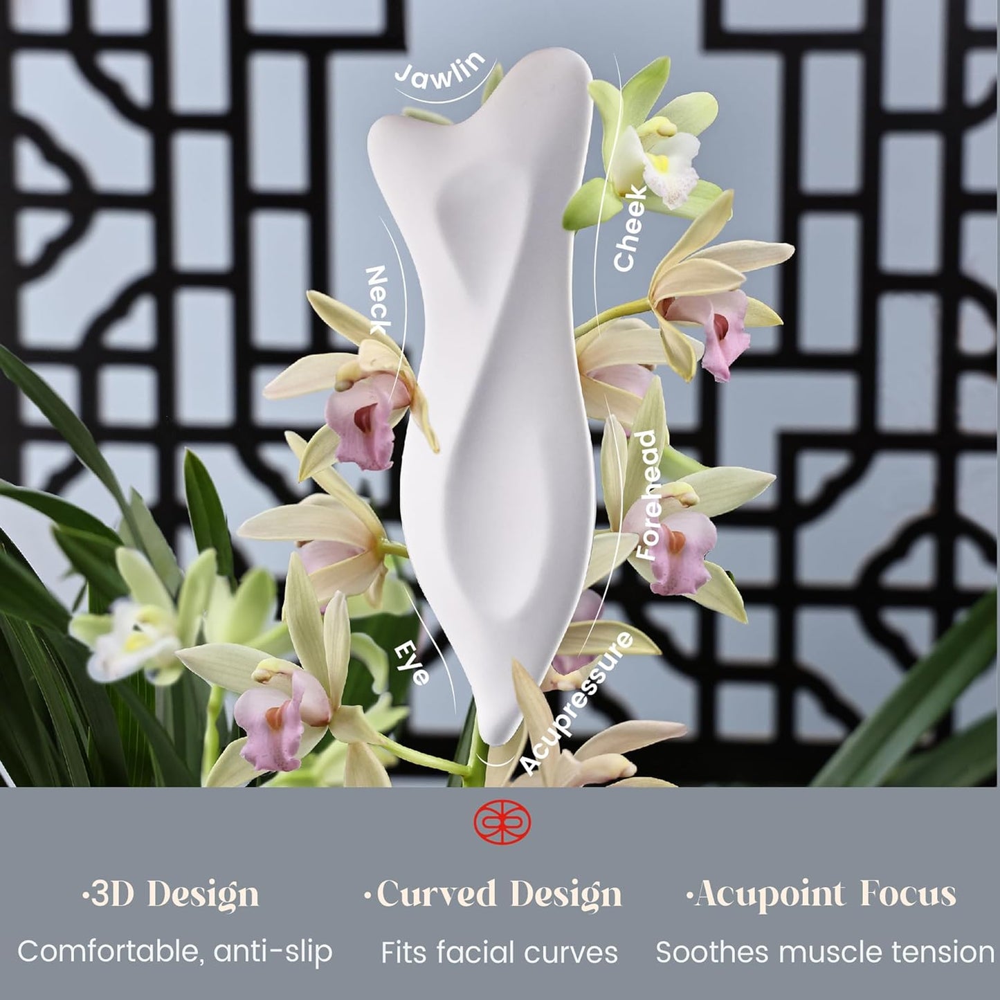 Rena Chris 3D Ceramic Gua Sha Facial Tools - Acupressure & Guasha for Face Massage, Jawline Sculpting, Puffiness Reduction- Skin Care Tool with User Manual