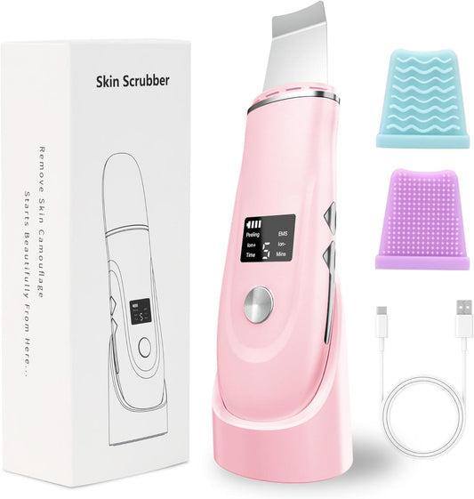 Skin Scrubber Facial Spatula - 4-in-1 Deep Cleansing Tool for Pore Extraction, Fast Charging Dock Blackhead Remover Face Spatula for Facial Skincare Women Gift (Pink)