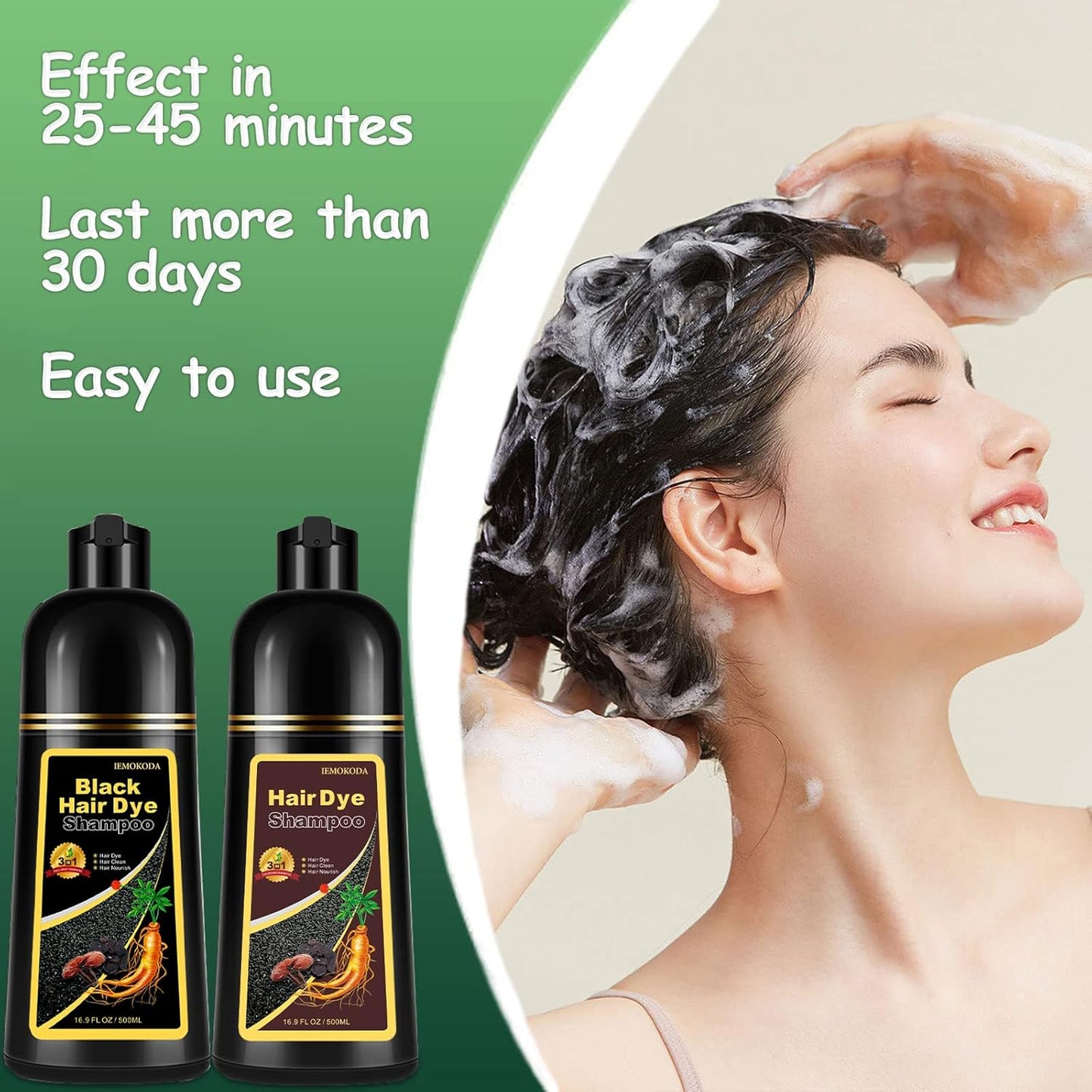 Hair Dye Shampoo 3 in 1, Black Hair Dye 16.9 FL Oz, Hair Shampoo, Semi-Permanent Hair Color Shampoo, Lasts 30 Days (Black)
