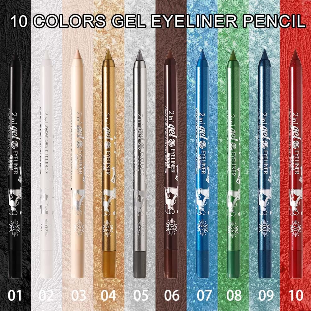 evpct 2Pcs Black & White Color Gel Glitter Eyeliner Pencils Set for Women Waterline Waterproof Smudge Proof lapiz de ojos delineador de ojos contra el agua Eye Liner Makeup