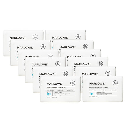 MARLOWE. No. 105 Bar Soap for Men 7 oz (12 Bars) Moisturizing Body Soap, Nourishing & Refreshing with Natural Extracts, Shea Butter, Olive Oil & Green Tea Extracts, Original Sage & Fir Scent