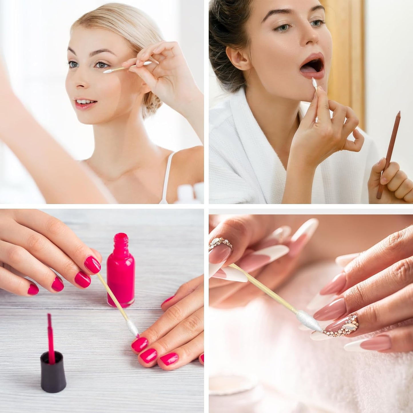 900 Pcs Precision Tip Cotton Swabs with Sturdy Bamboo Sticks, 700 Pcs Double Pointed Tip Cotton Swabs & 200 Pcs Long Cotton Swabs for Makeup, Nails, Crafts, Gun Cleaning