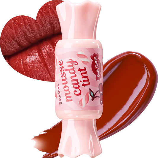 THESAEM Saemmul Mousse Candy Tint #7 Dark Cherry Mousse - High Pigment Matte Finish Long Lasting Lip Stain with Honey Extracts to Hydrate Lips - Weightless & Smudge-Proof, 0.3 fl.oz.