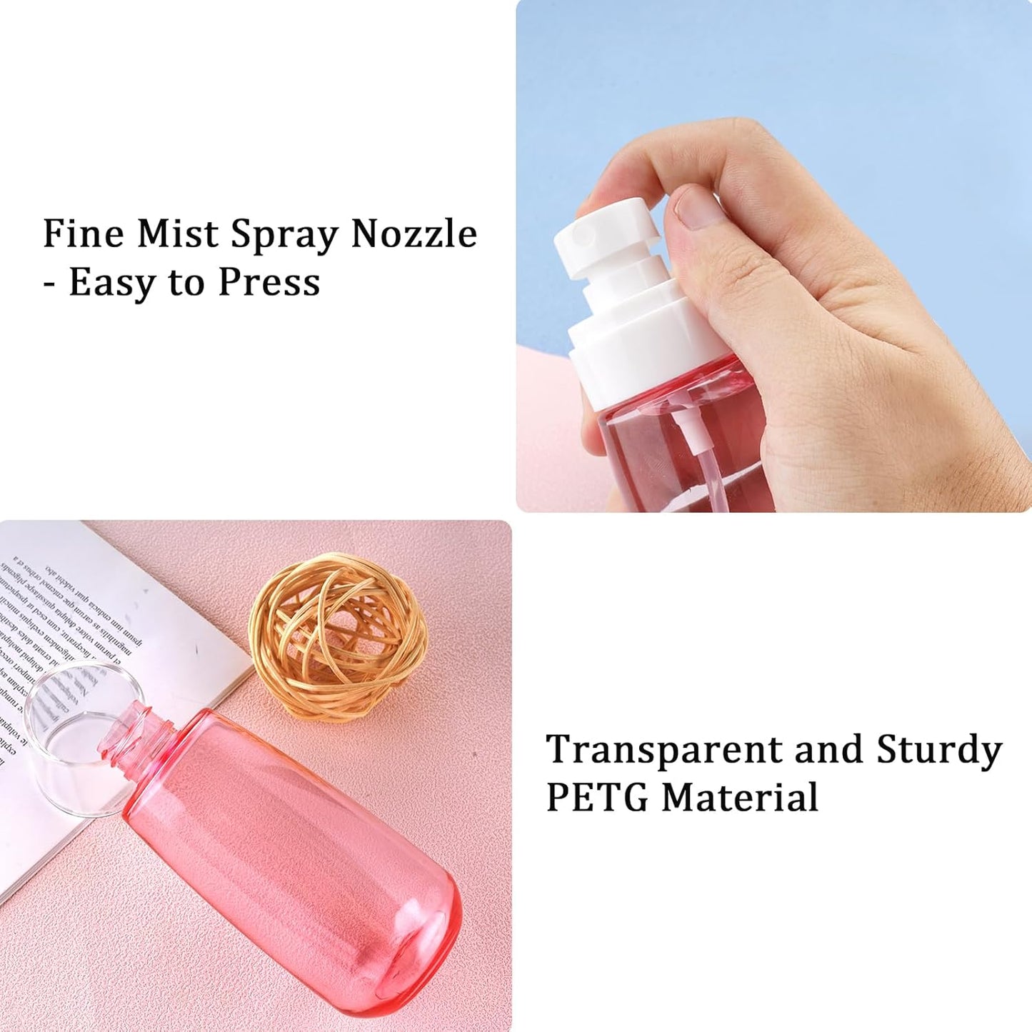 Cosywell Travel Size Spray Bottle TSA Approved 3.4oz 100ml 3 Pack Leak Proof Fine Mist Spray Bottles Empty Refillable Mist Sprayer for Perfume Essential Oils Toners Rose Water Cosmetics (3Pink)