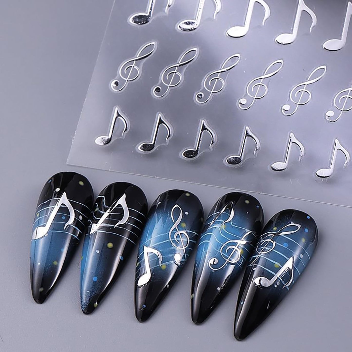 Musical Symbols Nail Art Stickers 3D Self-Adhesive Nails Sticker Music Notation Nail Decals Holographic Decal Decoration for Women Musical Notation Manicure Stickers DIY Nail Art Sticker Supplies