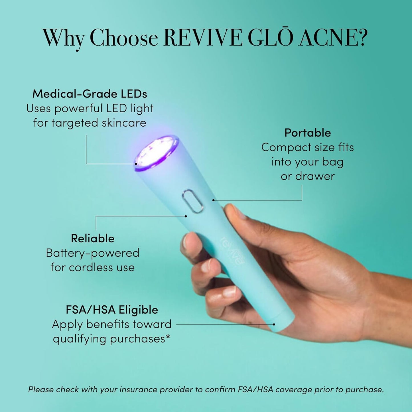 reVive Glo Multi-Spectrum Acne Tools, Medspa-Quality Red & Blue Light Wand, FDA-cleared Face Tools for Skincare, Science-Backed LED Light Therapy Products