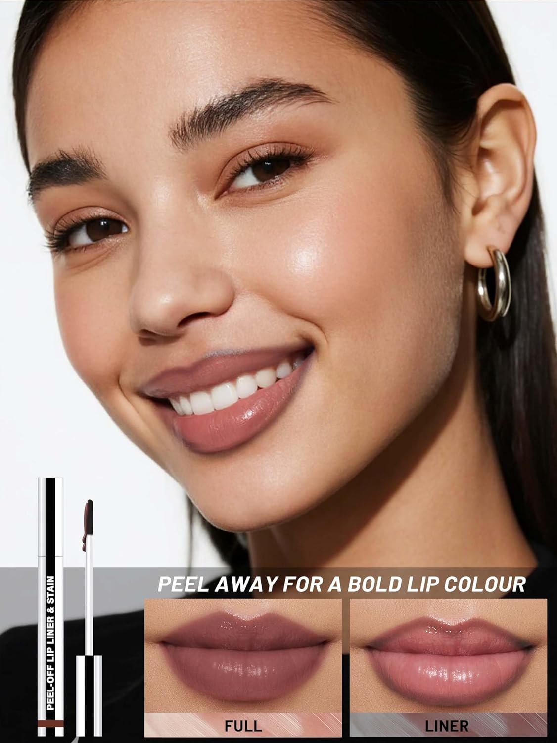 Lip Stain Peel Off Lip Liner Stain with Tweezer, Long Lasting Matte Lip Tint Tattoo, Highly Pigmented Color Lip Makeup, Waterproof Lipstick, Transfer-proof Lipstain for Women, Neutral Mauve