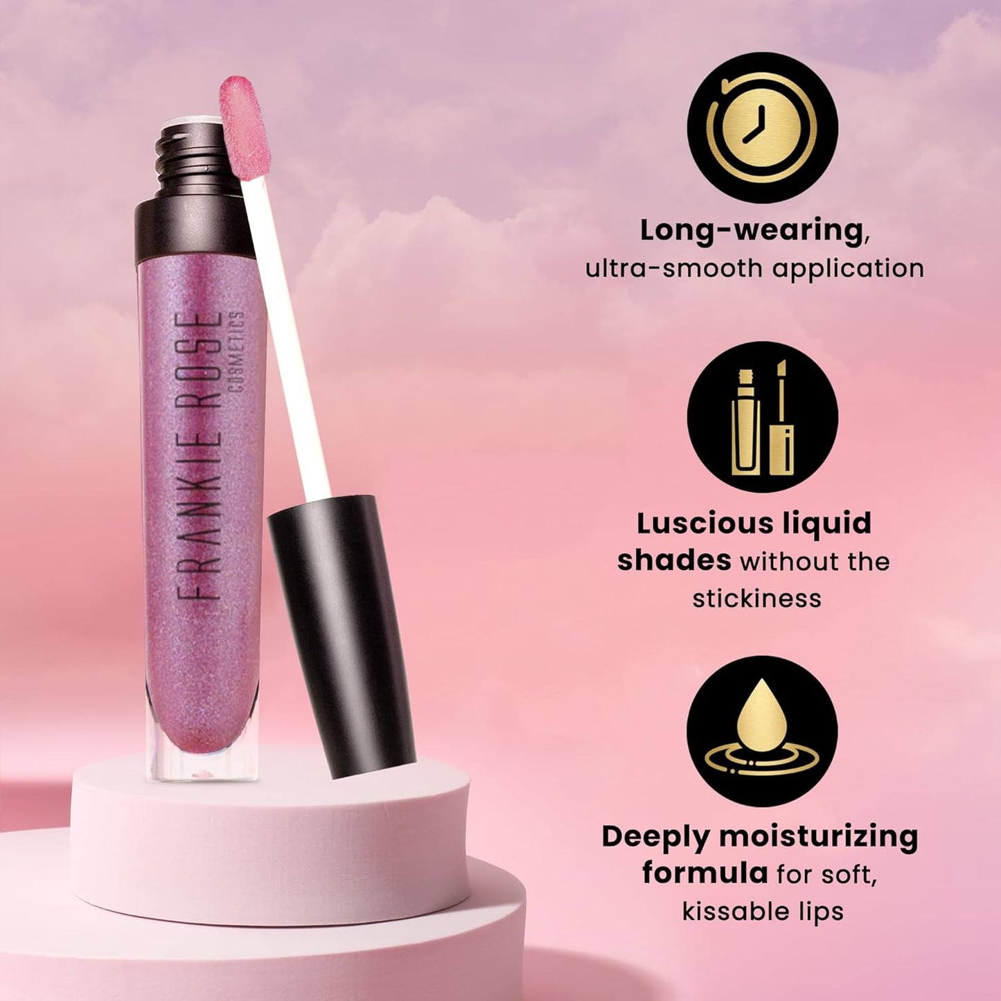 Frankie Rose Cosmetics Lip Gloss | Non-Sticky Formula, Long Lasting Gloss Shimmer, Bold Pigment & Hydrating Gloss of Lips, Flirt Shimmer Lip Gloss, 20g