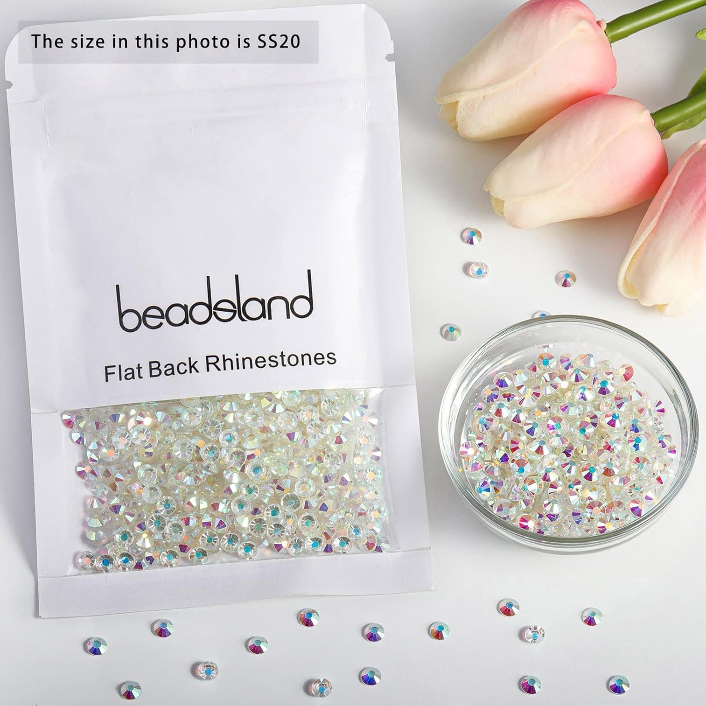 Beadsland 1440 Pieces Flat Back Crystal Rhinestones Round Gems, Transparent AB,SS20,4.6-4.8mm