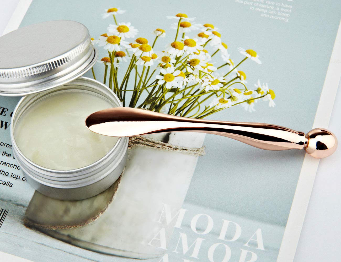 LISAPACK 2PCS Metal Eye Cream Applicator Wand Stick, Massager Tool for Facial Massage, Reduce Puffiness (Rose Gold)