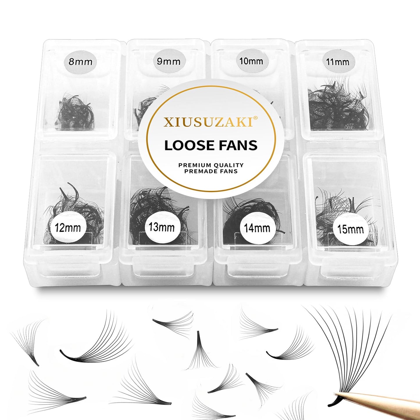 Premade Fans Eyelash Extensions - 600 Fans, 14D Volume, 0.03 Thickness, D Curl, Mix 8-15mm