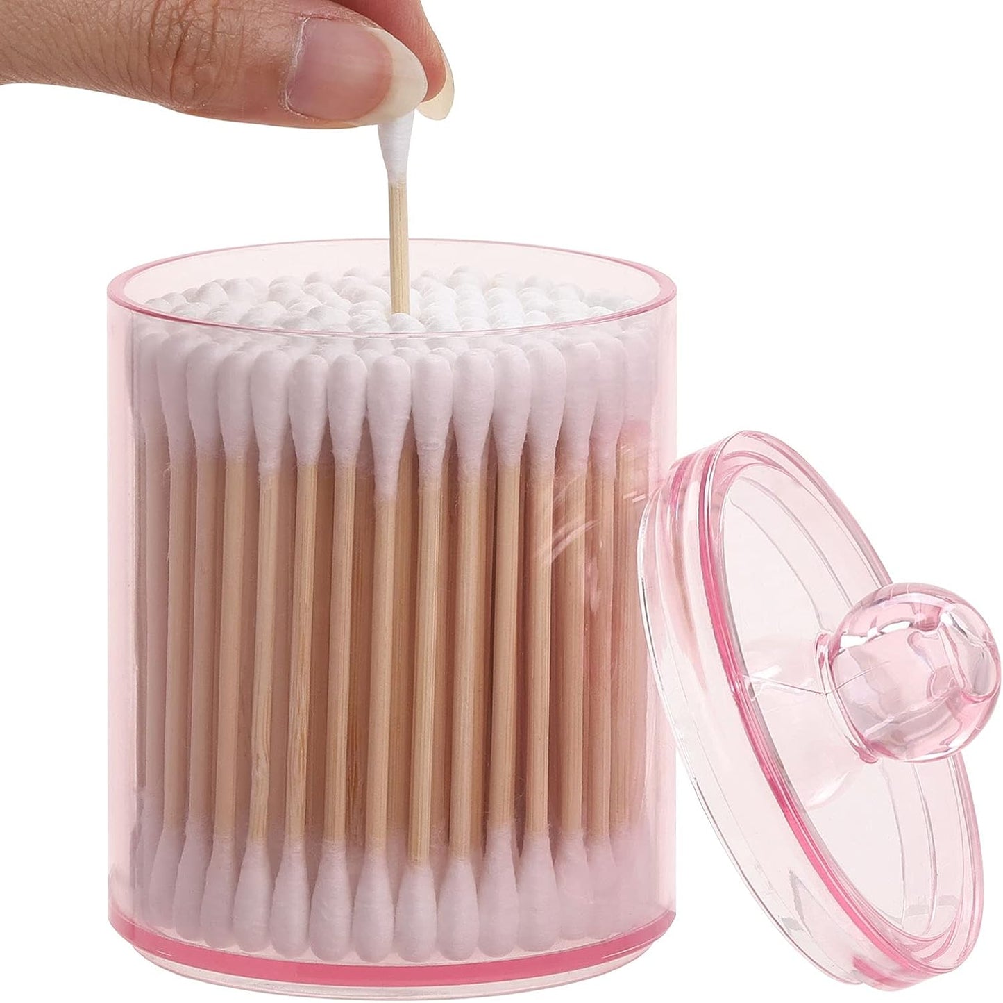 Tbestmax 6 Pack Qtip Holder, 10-Ounce Apothecary Jars with Lids for Cotton Ball Swab Pad Dispenser, Bathroom Canisters Organizer (Pink)