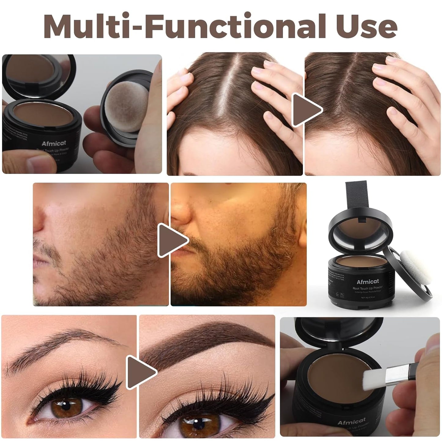 Instant Hairline Powder, Root Touch Up Hair Color for Gray Coverage and Thinning Hair, Root Cover Up Conceals Hair Loss & Bald Spots, Natural and Non-Greasy Hair Color for Women & Men, Light-Brown