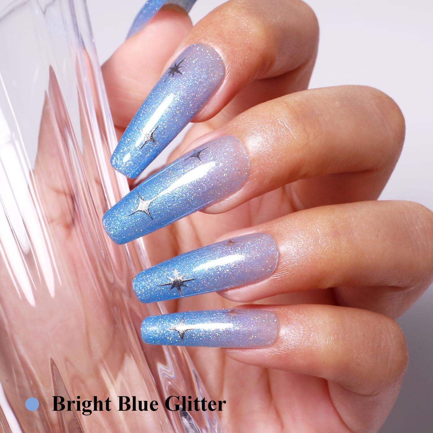 Imtiti Glitter Gel Nail Polish, Bright Blue Glitter Nail Gel Polish Diamond Shimmer Sparkle Soak Off UV LED Spring Summer Manicure 10ML