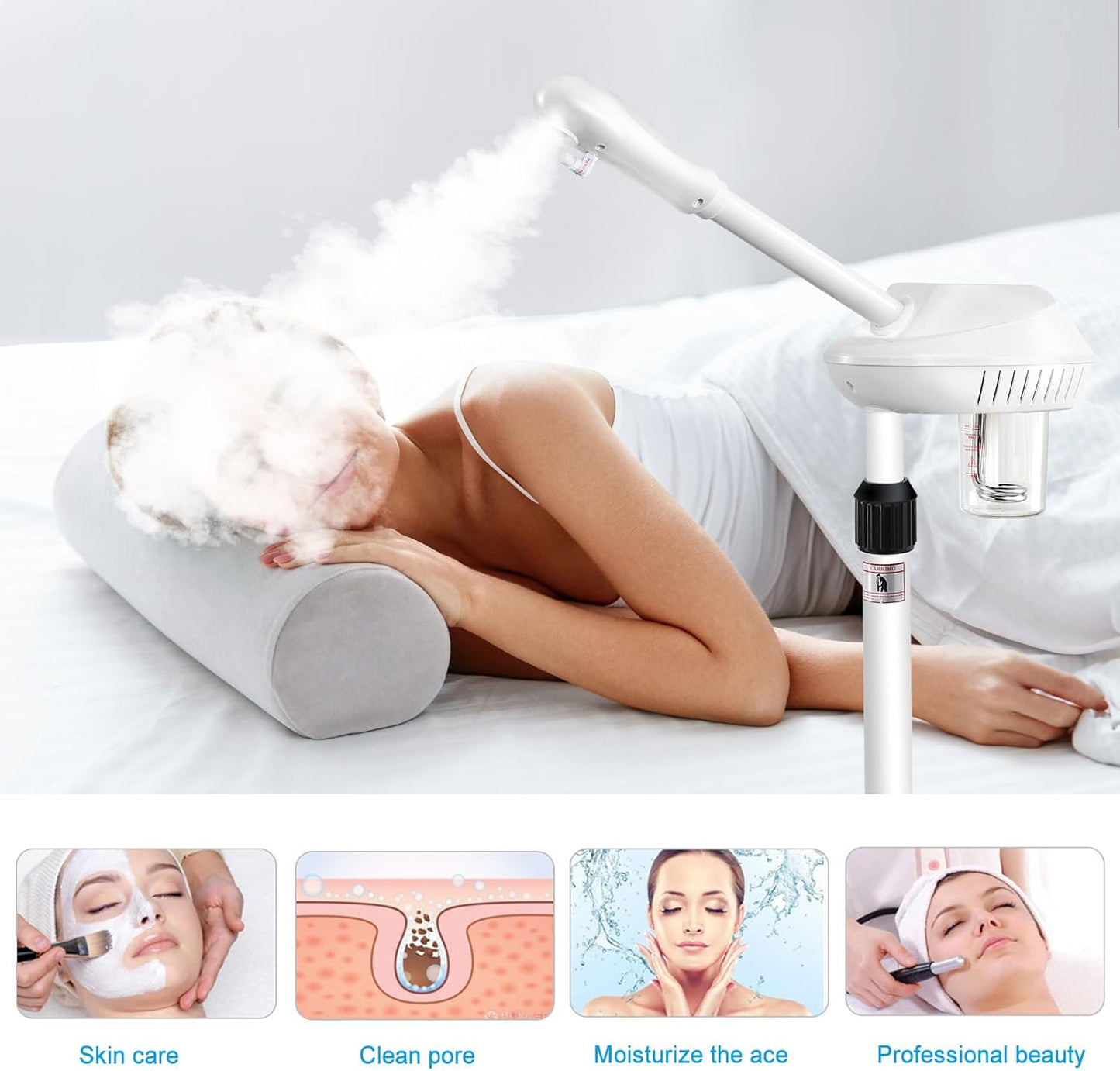 Professional Facial Steamer, Face Steamer on Wheels, SPA Ozone Steamer, Standing Face Steamer for Spa, Salon and at Home Use