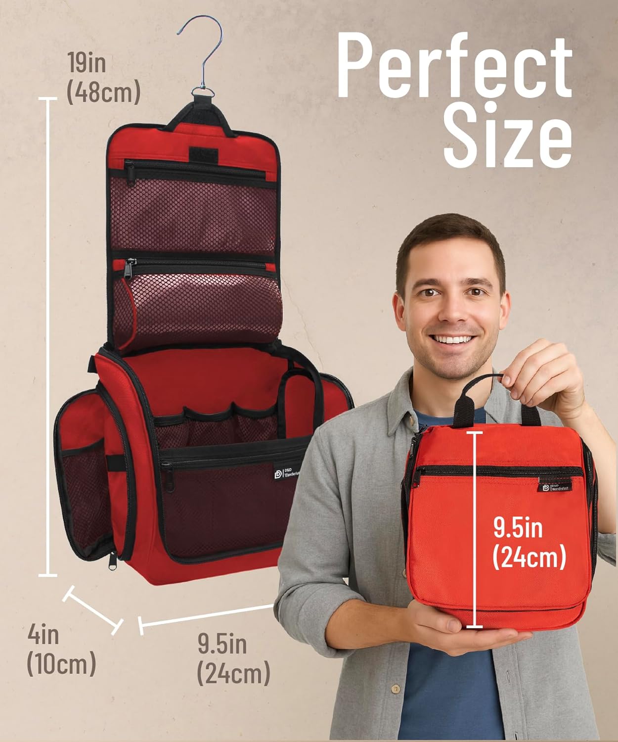 D&D Hanging Travel Toiletry Bag for Men and Women – Large Cosmetics, Makeup and Toiletries Organizer Kit with 10 Compartments, YKK Zippers, XXL Metal Swivel Hook, Water-Resistant Nylon