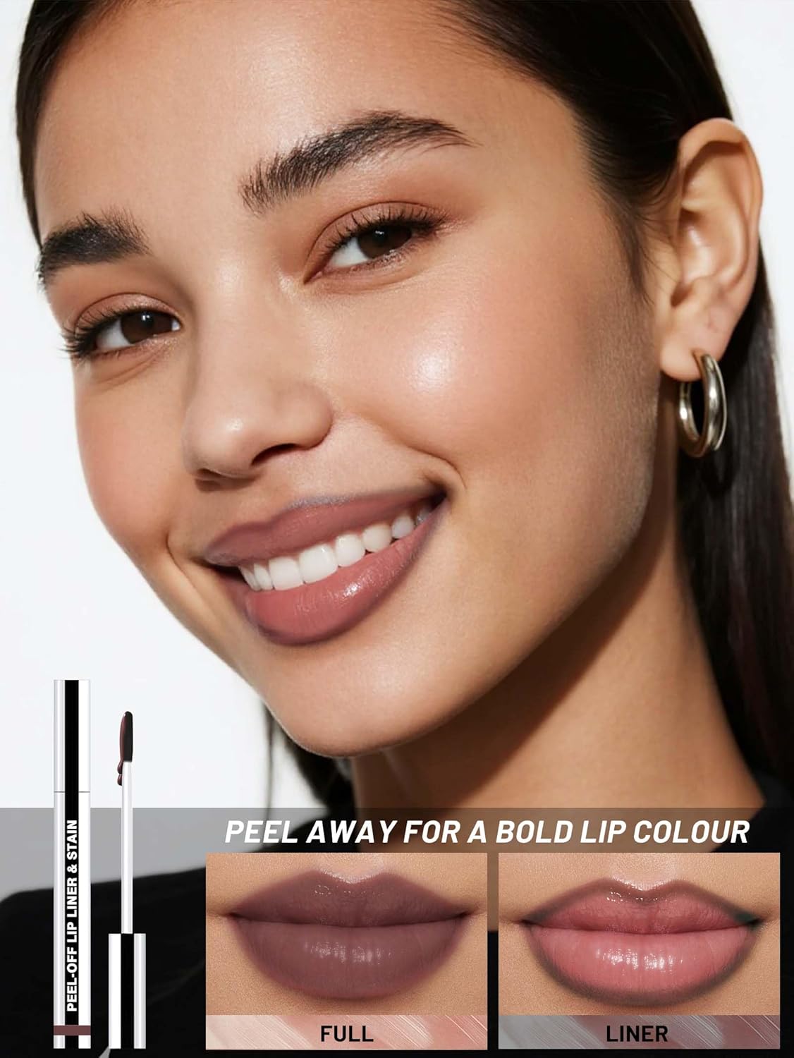 Lip Stain Peel Off Lip Liner Stain with Tweezer, Long Lasting Matte Lip Tint Tattoo, Highly Pigmented Color Lip Makeup, Waterproof Lipstick, Transfer-proof Lipstain for Women, Brown