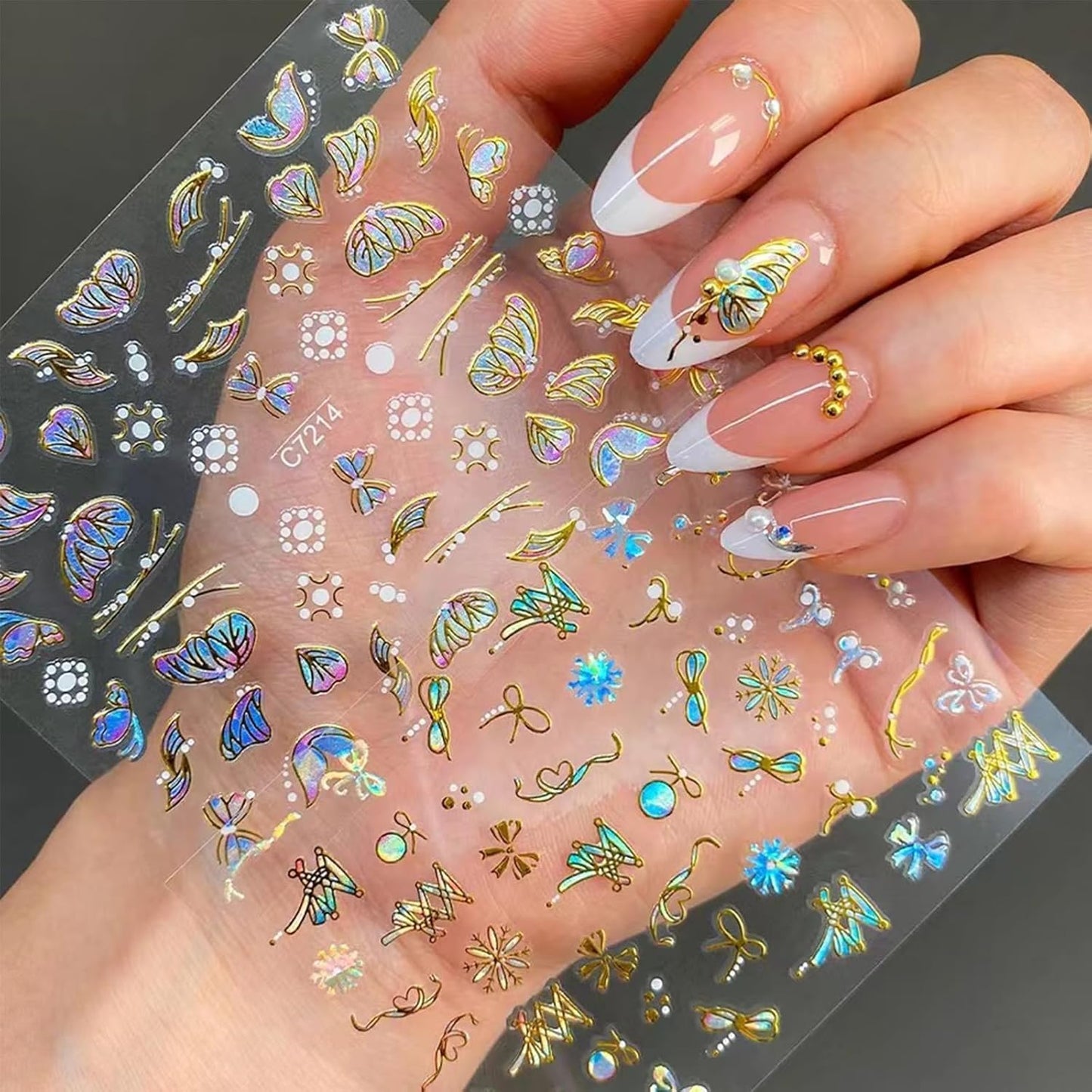 20 Sheets Butterfly Nail Stickers Y2k Gold 3D Self Adhesive Shiny Butterflies Nail Art Charms Decals Heart Nails Supplies Decoration Accessories (ST-GB)