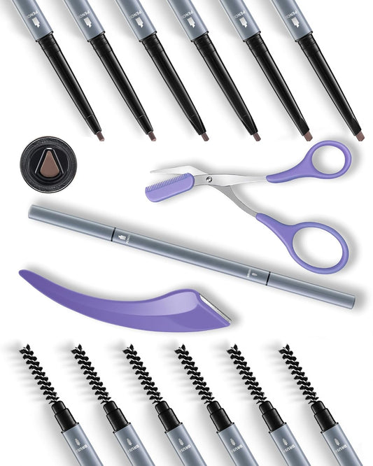 6Pcs Microblading Eyebrow Pencils Light Brown Waterproof Eye Brow Pencil w/Eye Brow Razor & Scissors Kit 0.5mm Ultra-Fine Tip Creates Hair-Like Strokes for Women Effortless Natural Brows