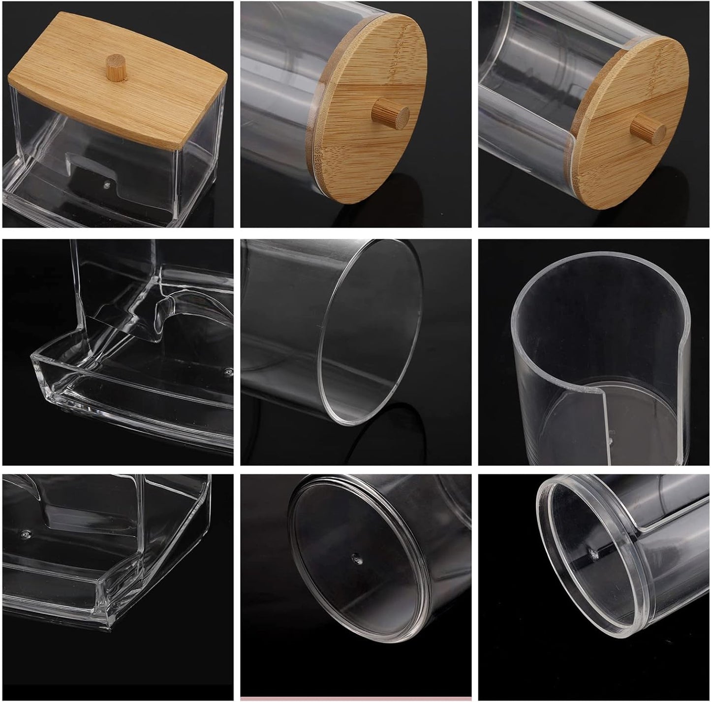 Tbestmax Bathroom Organizer Accessories Set-10 OZ,7 OZ Qtips Holder Storage with Brown Wood Lids, Cotton Ball/Swabs Dispenser, Apothecary Container Jar 3 Pcs