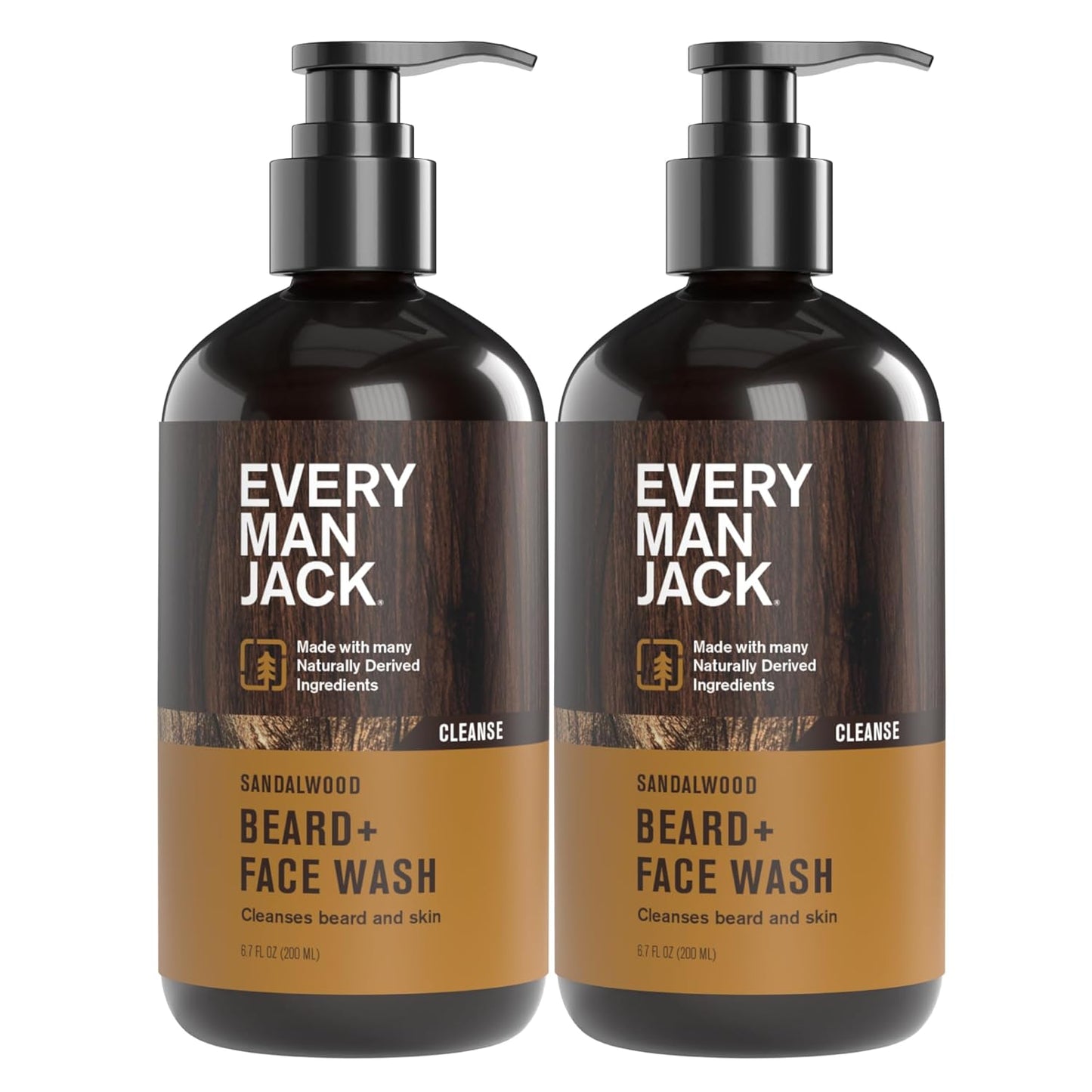 Every Man Jack Sandalwood Beard Wash - Cleanse, Soften, and Hydrate for a Healthier Beard - Made w/Naturally Derived Ingredients like Aloe Vera and Coconut - 6.7 oz - 2 Pack
