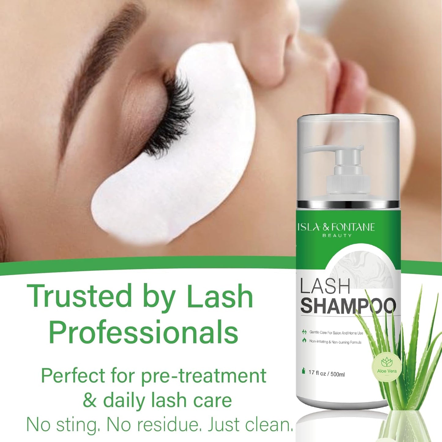 Isla & Fontane Lash Shampoo Bulk – Multi-Scent Series – 17 fl oz / 500ml | Gentle Eyelash Cleanser for Lash Extensions | Non-Irritating | Professional Lash Bath Foam For Salon And Home Use (Aloe Vera)