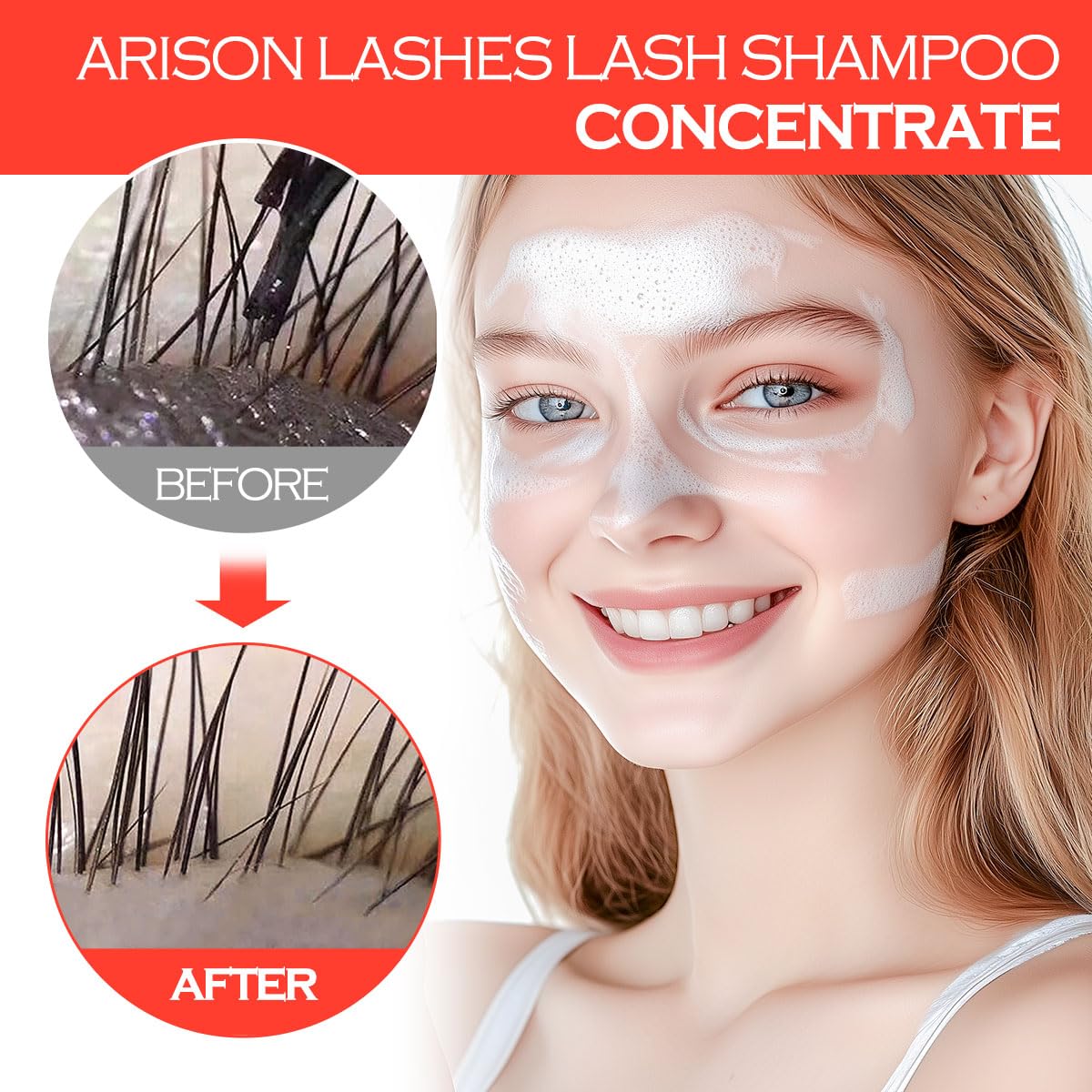 ARISON LASHES Lash Shampoo Concentrate for Lash Extensions 100ML Eyelash Cleanser Concentrate Oil-Free Eyelash Extension Shampoo with Salon Home Care(Peach)