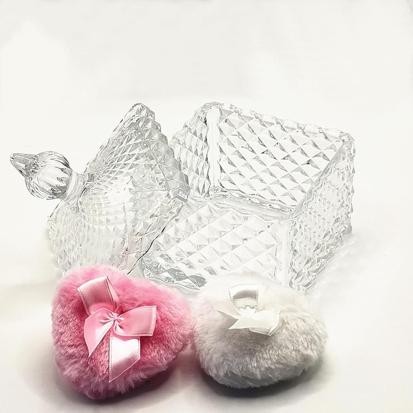 Body Powder Puff and Container - Glass Dusting Powder Container with 2 Soft Puffs Vintage Powder Puff Case for Women & Girls (3.93x3.93x5.9 H in)-GRB009-Transparent