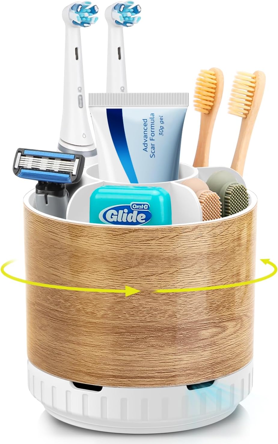 Wood Toothbrush Holders Organizers - Rotating Detachable 6 Slots Electric Toothbrush and Toothpaste Holde for Bathroom Accessories Organization Counter Vanity Sink Storage