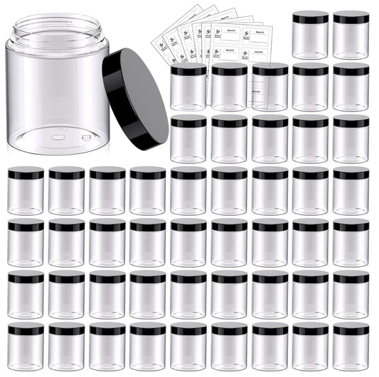 48 Pack 8 OZ Plastic Jars Round Clear Cosmetic Container Jars with Lids, Eternal Moment Plastic Slime Jars for Lotion, Cream, Ointments, Makeup, Eye shadow, Rhinestone, Samples, Pot, Travel Storage