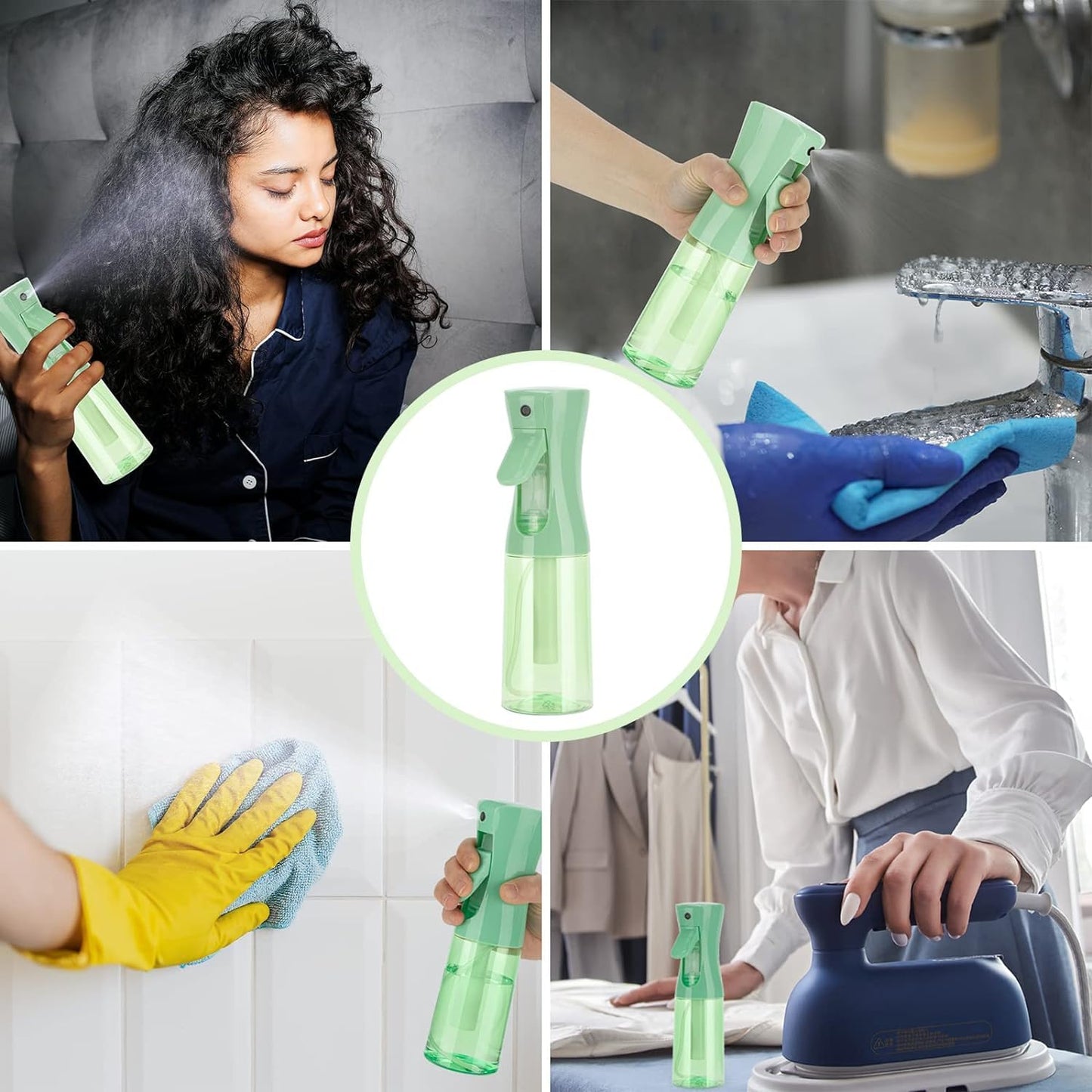 Spray Bottle for Hair (6.8OZ /200ML) Continuous Ultra Fine Mist Sprayer for Hair, Salons, Barber, Plants, Skin Care, Cleaning 1 Pack CLEAR Green