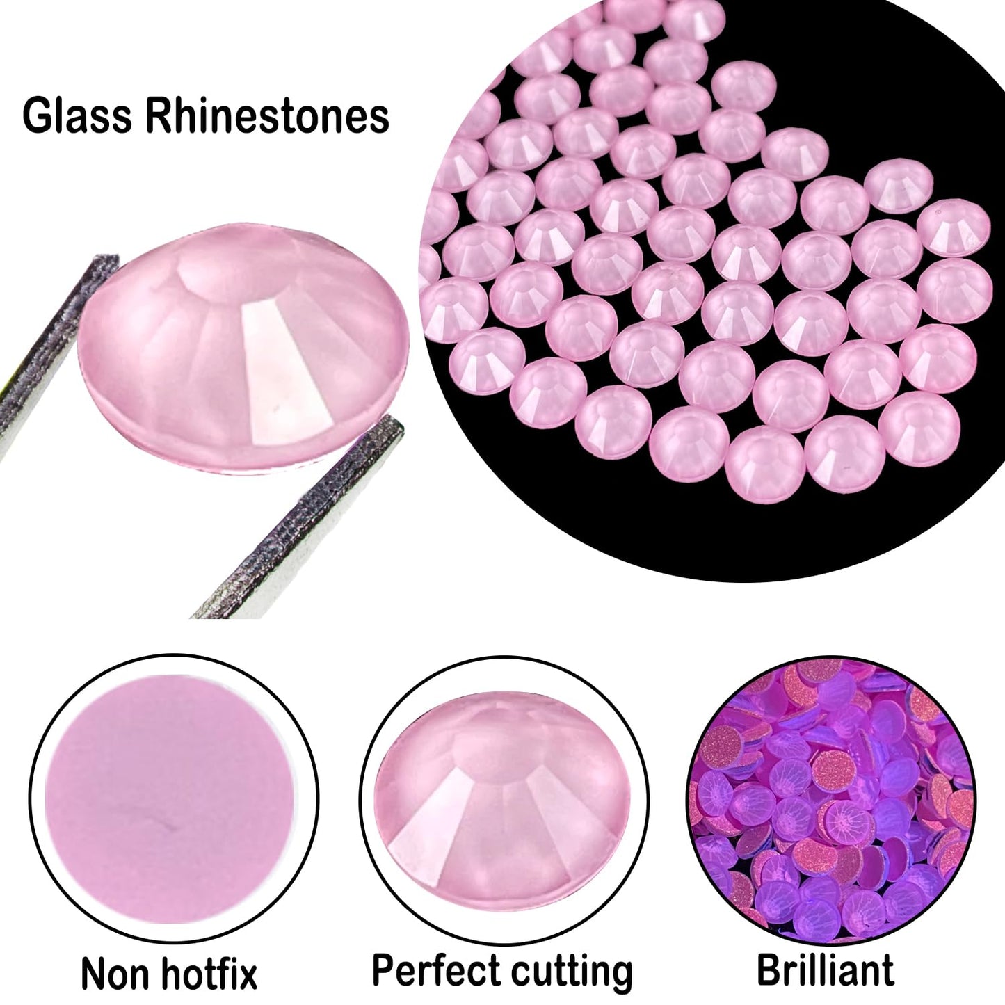 Flatback Glass Rhinestones,Bedazzler Gems 1440pcs Non Hotfix Crystal Rhinestones for Nail Charms Crafts Clothes Tumblers,Lt.Pink Neon,SS20