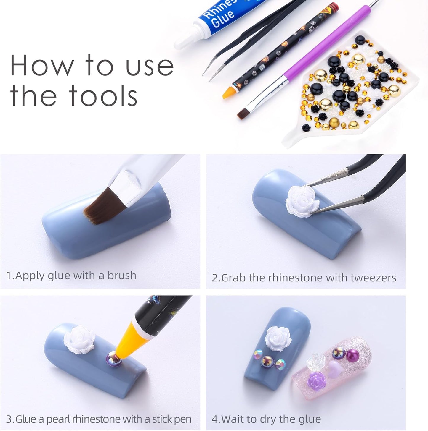 160g Gold Black Flatback Pearls Rhinestones with Gel for Crafts Mixed Size 3mm-10mm AB Color Round Half Pearls Flatback Pearl Beads and Resin Rhinestones Set for Face Art